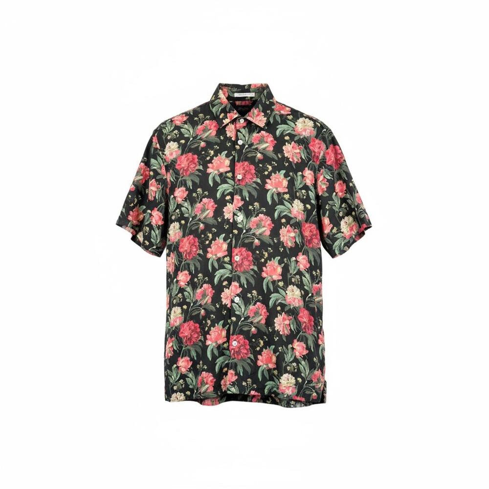 Good Man Brand Men's Black Pink Red Floral Short Sleeve Casual Shirt Large